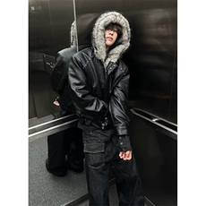 复古荔枝纹机车短款皮衣外套男秋冬宽松廓形黑色皮夹克PHT284，男装夹克，星座1116A（原606A-3）