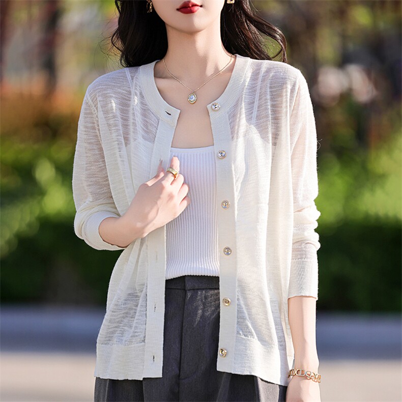 2025年夏季百搭休闲针织开衫，女装蕾丝衫/雪纺衫，鹿一羊绒