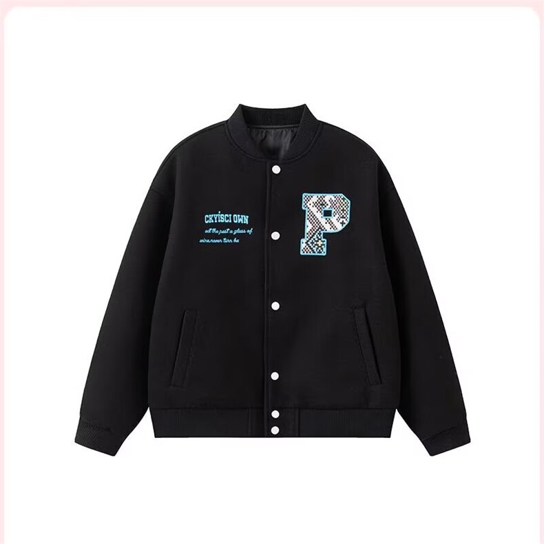 青少年美式复古学院风字母毛巾绣拼接撞色街头宽松休闲夹克外套,男装夹克,星座506A