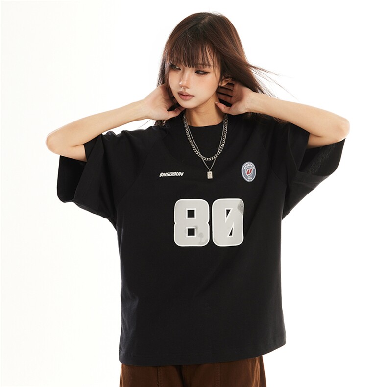 夏季新款美式复古数字印花T恤男短袖宽松圆领半袖体恤衫YD275-P45,男装T恤,星座509