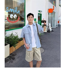 纯色衬衫短袖夏季宽松日系风格衬衣外套日系新款潮流CA223-P42，男装T恤，星座208-5