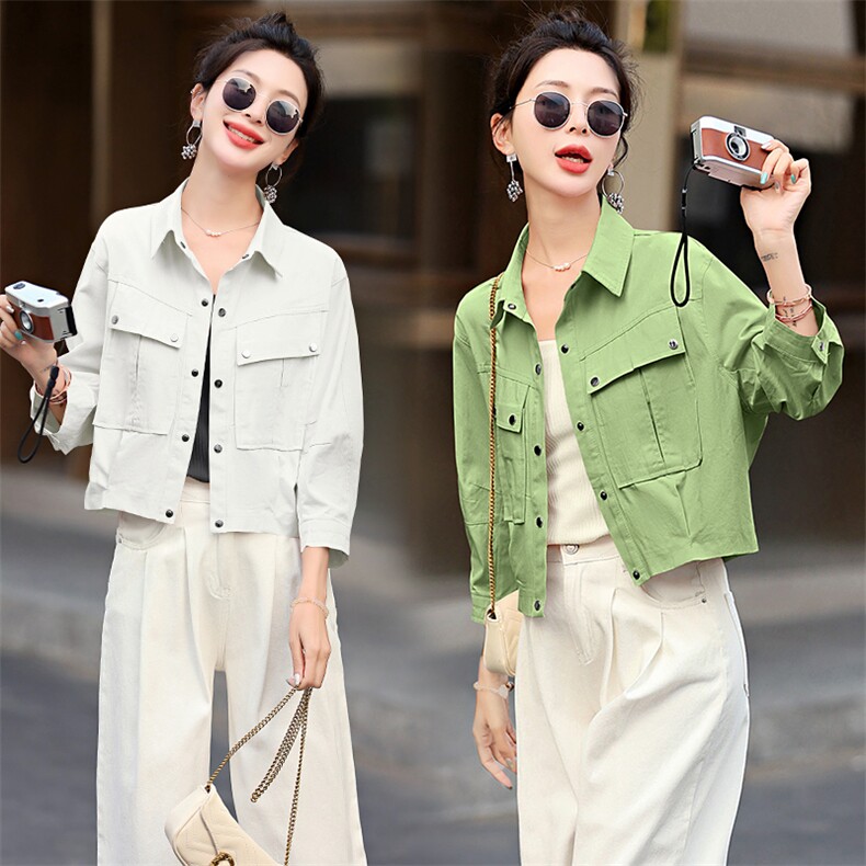 现货夏季新款防晒服短款小个子薄款休闲水洗棉防晒服5315，女装防晒衣，韩美纤衣