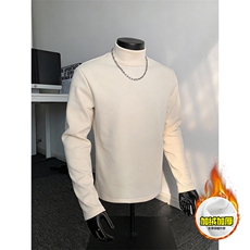 抖音得物品质400克重磅加绒加厚德绒保暖长袖T恤半高领打底针织衫，男装T恤，电商A486