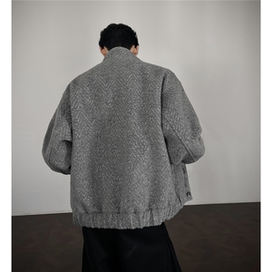 鱼骨条纹呢子内胆加棉加厚棉衣宽松立领棉服A170-N63-P118图片