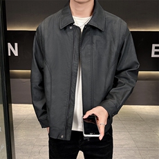 店主风皮衣男翻领时尚2025秋款纯色皮夹克外套男B317/815/P145，男装皮衣，电商B317