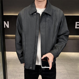 店主风皮衣男翻领时尚2025秋款纯色皮夹克外套男B317/815/P145图片