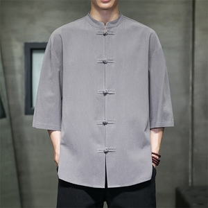 2023风男装盘扣唐装汉服五分袖短袖衬衫衬衣A203A-C11图片
