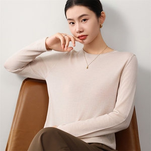 16针精纺女士卷边圆领羊毛衫羊毛长袖柔软图片