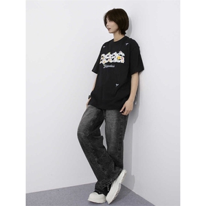H0569-P35潮小众刺绣花朵字母短袖T恤男女新款宽松情侣装图片