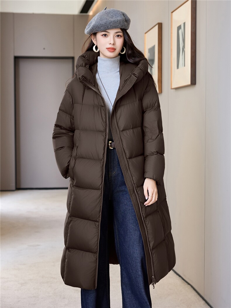 过膝加厚羽绒棉服2025新款白鸭绒加长款冬装外套直筒连帽棉袄女,女装羽绒服,阿舍尔精品
