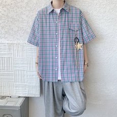 CS1151-特批40控78夏季新款男女格子短袖大码男衬衫（带配件），男装T恤，电商A059