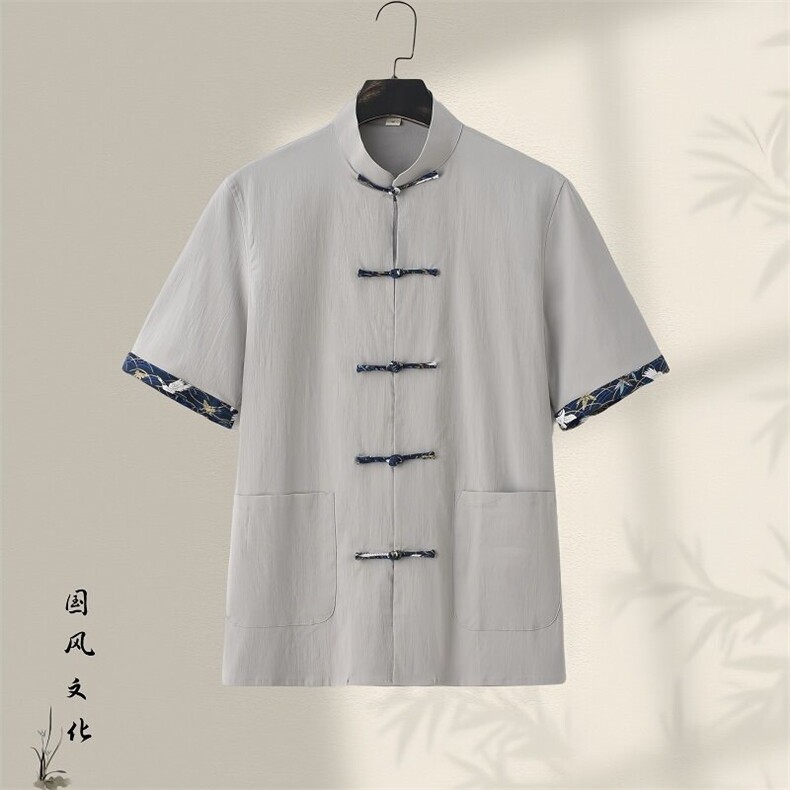 新中式夏季棉麻短袖衬衣宽松复古茶居士潮上衣GF2502-P50,男装衬衫,星座1105-3