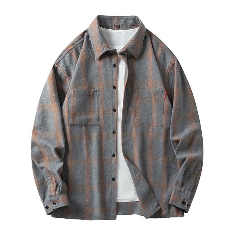 25年春季格纹衬衫长袖大码宽松落肩现货DS-C323-1-LY512-TP28，男装衬衫，电商C323-1