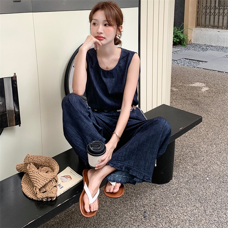 【新品】韩版简约风气质牛仔阔腿裤套装2C030-9037-P175-K258，女装套装/套裙，2C030