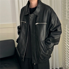现货-水洗质感复古皮外套男pu机车服潮牌痞帅夹克-AP23106-P115，男装夹克，电商A351