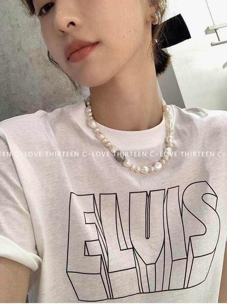 《DAVIDA》现货!字母印花显瘦百搭休闲短袖T恤，女装T恤，DAVIDA