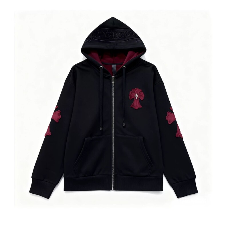(网图)刺绣轻奢连帽卫衣小众潮男女十字架外套313B-KL54-P140，女装短外套，星座313B