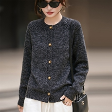 法式花纱100羊毛针织开衫女2025新款小香风宽松慵懒小个子毛衣，女装羊毛衫，九嘉羊绒