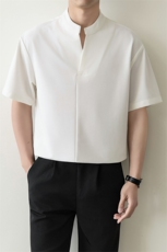 夏男立领纯色衬衫男休闲宽松休闲衬衣轻熟风A236-82599-P55，男装衬衫，电商A236