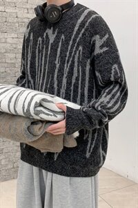 圆领毛衣男撞色ins潮流个性宽松针织衫休闲套头线衣HY12图片