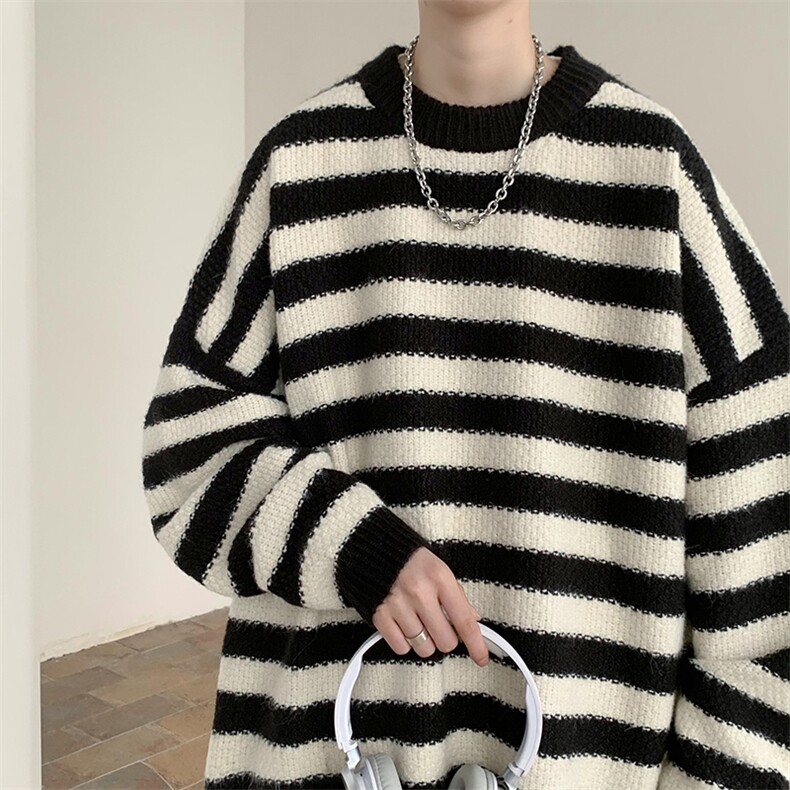 现货-MY112-P68控88原创大码高品质条纹宽松毛衣针织衫套头毛衣，男装针织衫/毛衣，电商D232