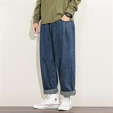 2021秋季新款日系大码男美式休闲大裤脚阔腿裤牛仔裤N8020-P50，男装牛仔裤，电商A001