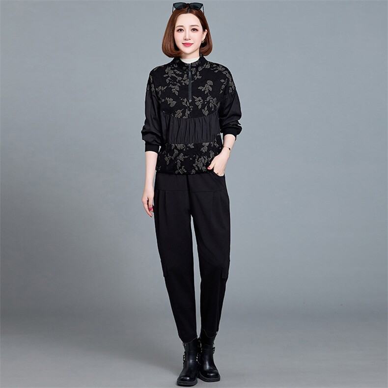 高级感洋气减龄妈妈套装女2024秋季新款时尚宽松上衣哈伦裤两件套,女装套装/套裙,魅影
