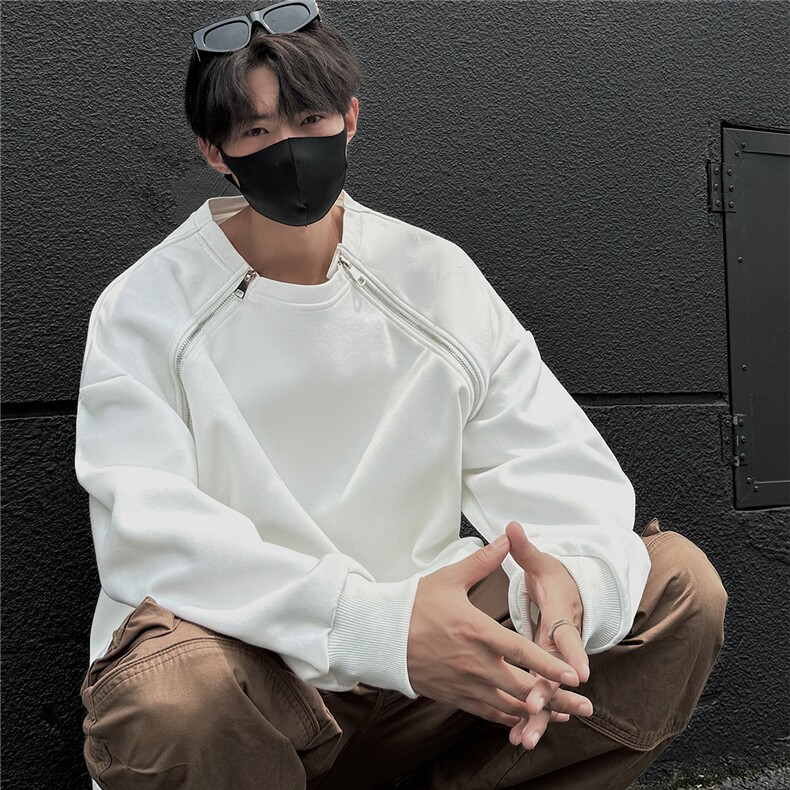 2025港风双侧金属拉链圆领大码M-5XL潮流纯色卫衣WY77865P55控88，男装卫衣，星座227-7