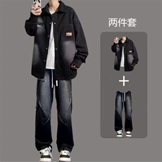 春秋季水洗牛仔衬衫男青少年潮牌长袖夹克初高中学生帅气翻领外套，男装衬衫，星座813-2