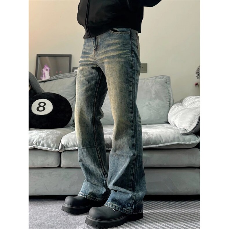 【深蓝神牛】cleanfit做旧复古显高矮个子微喇磨破渐变水洗牛仔裤,男装牛仔裤,星座506A