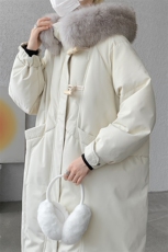 8XL-M90白鸭绒大毛领羽绒服男中长款过膝设计感牛角扣YRFC05P398，男装羽绒服，电商D206-1