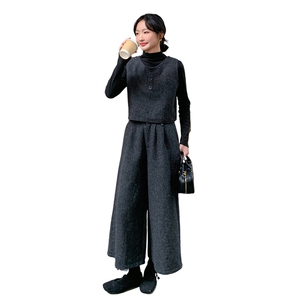 秋装现货  设计感马甲阔腿裤三件套套装2503P185K278图片