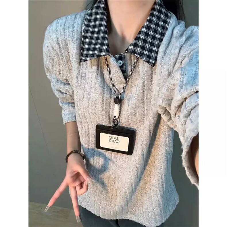 春季美式假两件格子拼翻领休闲卫衣男女POLO领外套潮L33799-P37,男装Polo衫,星座1008