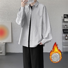 加绒衬衫男冬季新款港风宽松条纹加厚保暖长袖衬衣JR89-P39，男装衬衫，星座214-3