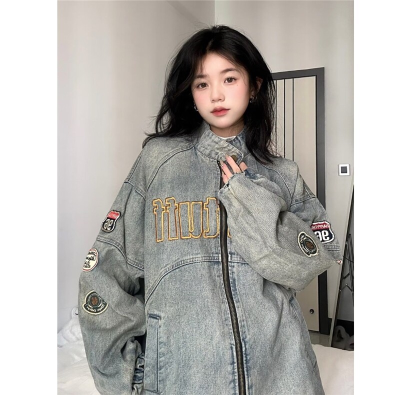 JK8899-P65日系字母刺绣水洗牛仔外套男生秋季潮流百搭，男装工装外套，电商B323A