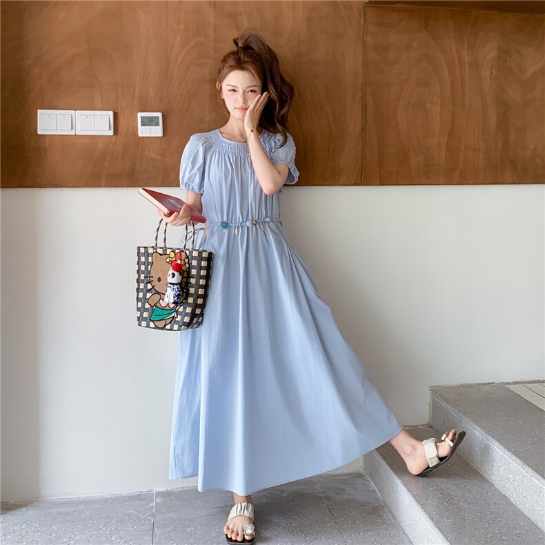 法式泡泡袖温柔风收腰连衣裙女2025夏季新款时尚甜美清纯初恋长裙图片