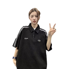 美式短袖T恤夏装初中高中学生宽松运动休闲POLO衫1001-1-AT02-P35，男装T恤，星座1001-1