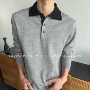 包芯纱打底衫男士老钱风撞色POLO领毛衣男简约慵懒风休闲百搭图片