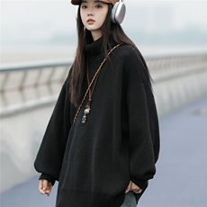 ins纯色高领毛衣男女秋冬季新款情侣百搭高级感宽松针织打底衫，男装T恤，星座1210-1