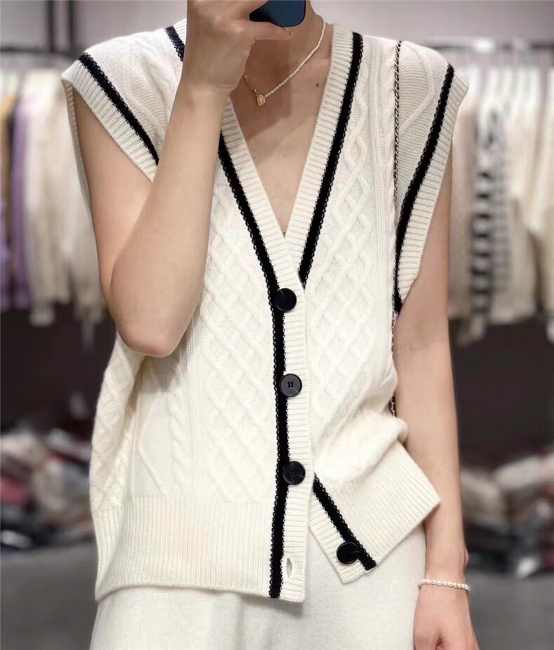 秋冬新款羊毛开衫女马甲V领无袖背心短款针织衫,女装马甲,思途羊绒