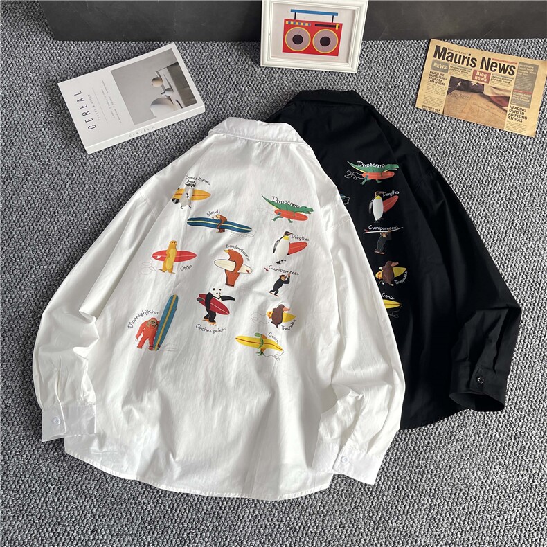 现货！印花长袖百搭衬衫小众设计美式复古外套-LK80131-特批60,男装衬衫,电商A061