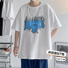 22年纯高品质新款重磅港风潮牌短袖宽松落肩T恤MT3519-P45，男装T恤，星座717