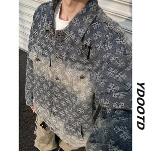 W363-P75 美式复古设计感牛仔外套男士025春秋款宽松显瘦满印图片