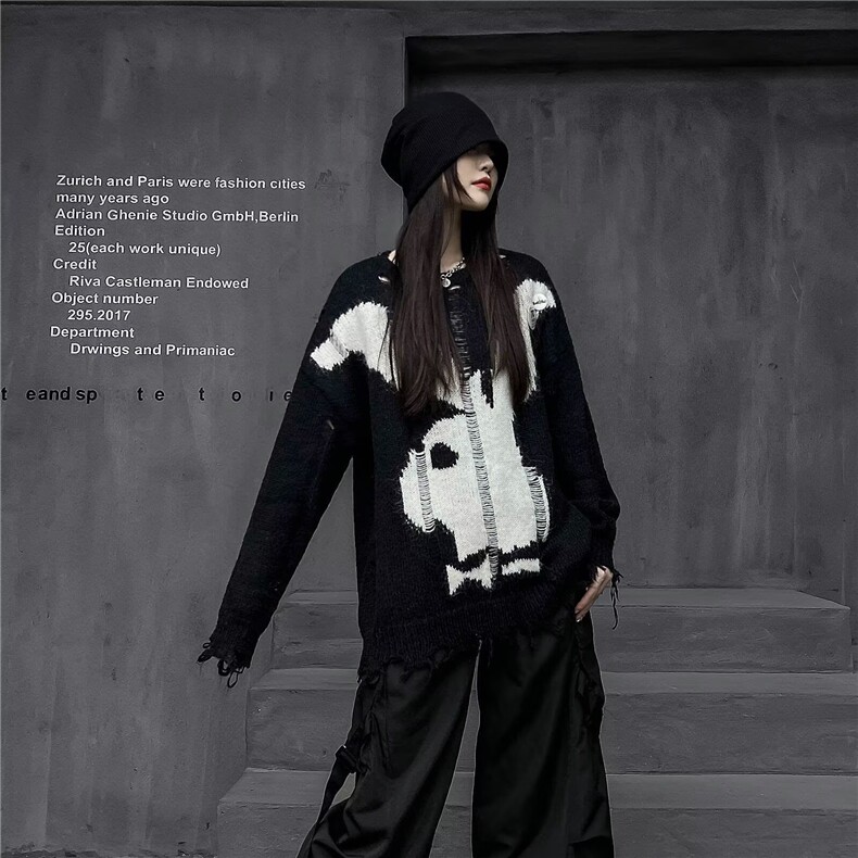 春秋复古民族风个性几何针织衫男宽松情侣装外穿中长款毛衣男，男装针织衫/毛衣，星座506A