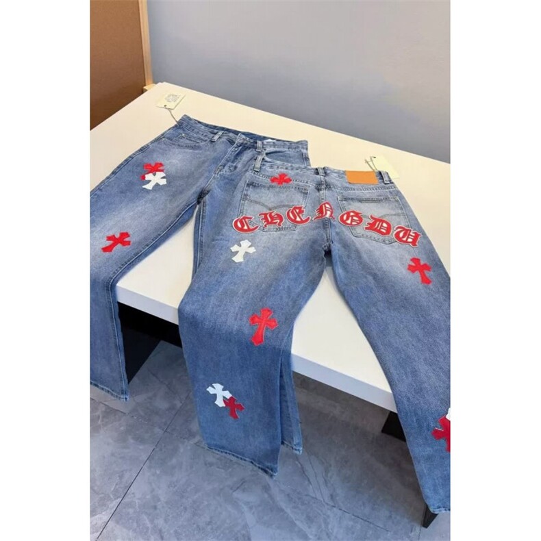 AA1815P60十字架贴布刺绣牛仔裤男装新款阔腿长裤子,男装牛仔裤,电商B323A