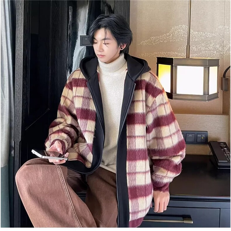 毛呢外套男女同款秋季新款假两件大衣韩版连帽夹克褂子HHA23P78,男装夹克,星座1013-5