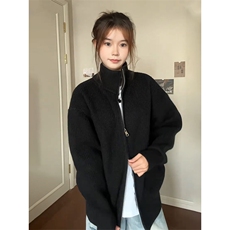 重磅秋冬北极绒双拉链毛衣开衫美式复古休闲慵懒风宽松针织衫外套，男装针织衫/毛衣，电商A486