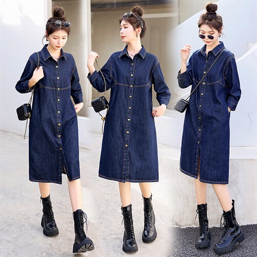 时尚显瘦牛仔披风连衣裙女长袖气质百搭宽松大码春秋季新款裙子,女装连衣裙,秋水欣儿