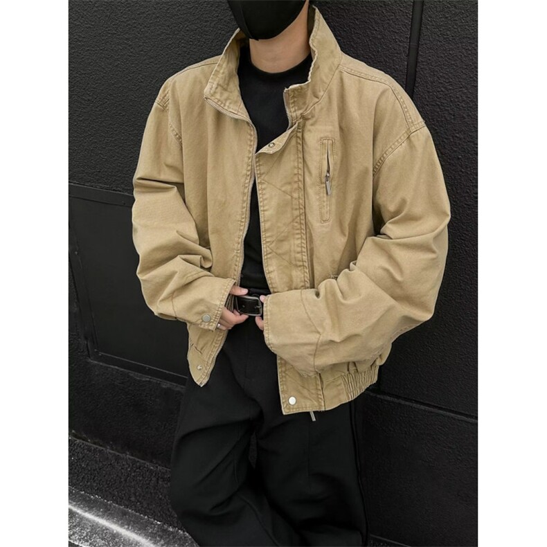 美式复古卡其立领工装夹克cleanfit高级感短宽巴恩风外套jk173p65图片