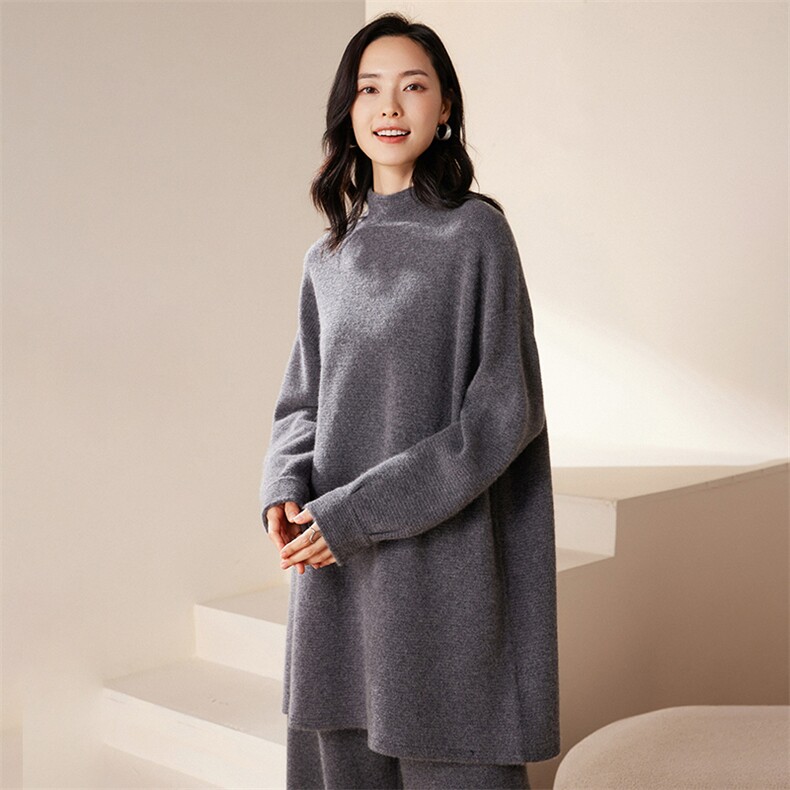 2025春秋新款羊绒衫女100纯山羊绒中长款套头半高领套头针织衫，女装羊绒衫，绒歆坊